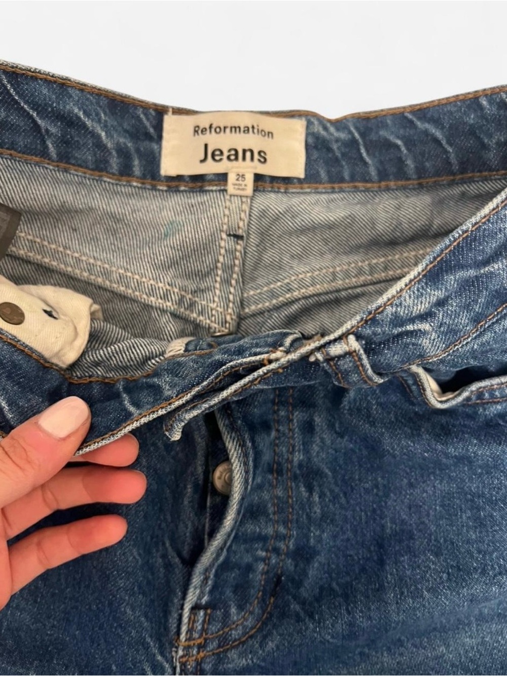 Reformation High-Rise Straight Jeans Size 25 with Long 31” Inseam Button Fly - Picture 6 of 8